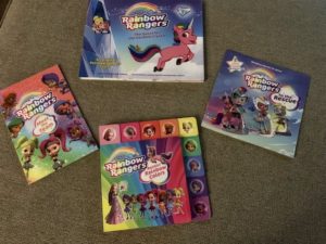 Books: Rainbow Rangers: Rockin' Rainbow Colors, Rainbow Rangers: The Quest for the Confetti Crystal, Rainbow Rangers: To the Rescue!, and Rainbow Rangers: Meet the Team